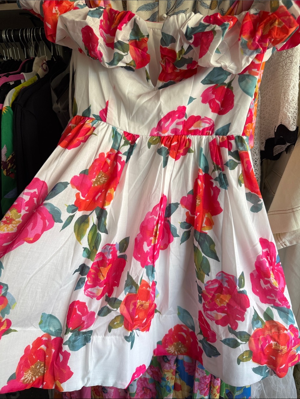 VELVET ROSÉ OFF SHOULDER MINI DRESS - Picture 5 of 5
